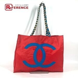Chanel Big Coco CC Mark Chain Tote Bag Nylon Shoulder Red